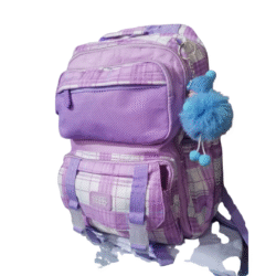 Cocobee Stylish Purple Plaid Kids' Backpack with Charm
