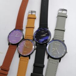 Men's Black & Blue Dial Watch with Leather Strap