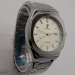 Men's Business Quartz Watch with Date Display, Stainless Steel Band, and Polygonal Case