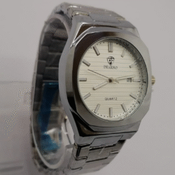 Men's Business Quartz Watch with Date Display, Stainless Steel Band, and Polygonal Case