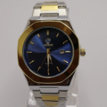 Men's Elegant Two-Tone Quartz Watch with Blue Dial